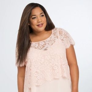 Torrid sheer pink floral lace zipper crop top